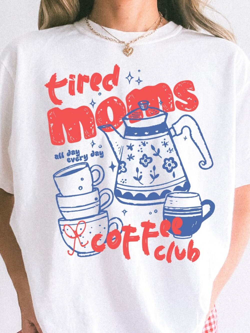 Tired Moms Coffee Club T-Shirt Funny Retro Coffee Lover Graphic Tee Mom Life